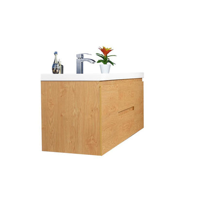 Boho Elegance 48&quot; New England Oak Wall-Mounted Vanity With Single Reinforced White Acrylic Sink