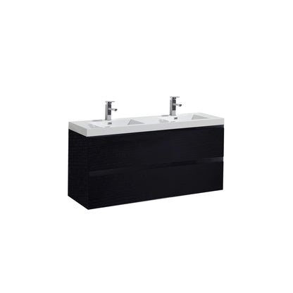 Boho Elegance 48&quot; Rich Black Wall-Mounted Vanity With Double Reinforced White Acrylic Sinks