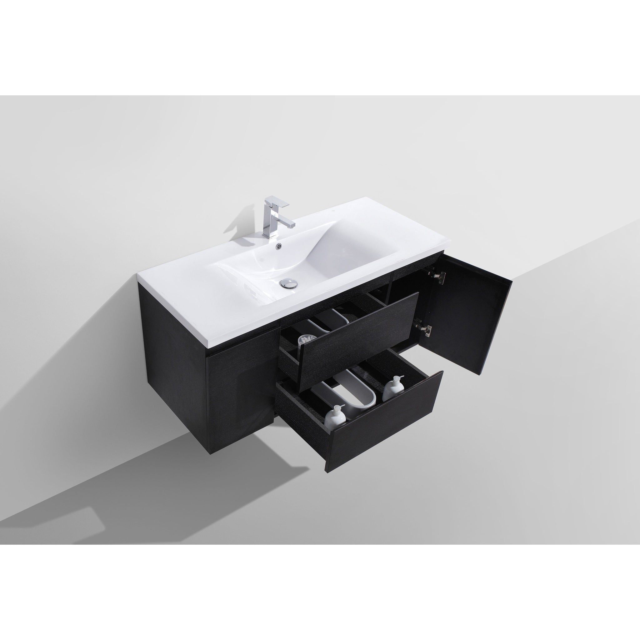 Boho Elegance 48&quot; Rich Black Wall-Mounted Vanity With Single Reinforced White Acrylic Sink