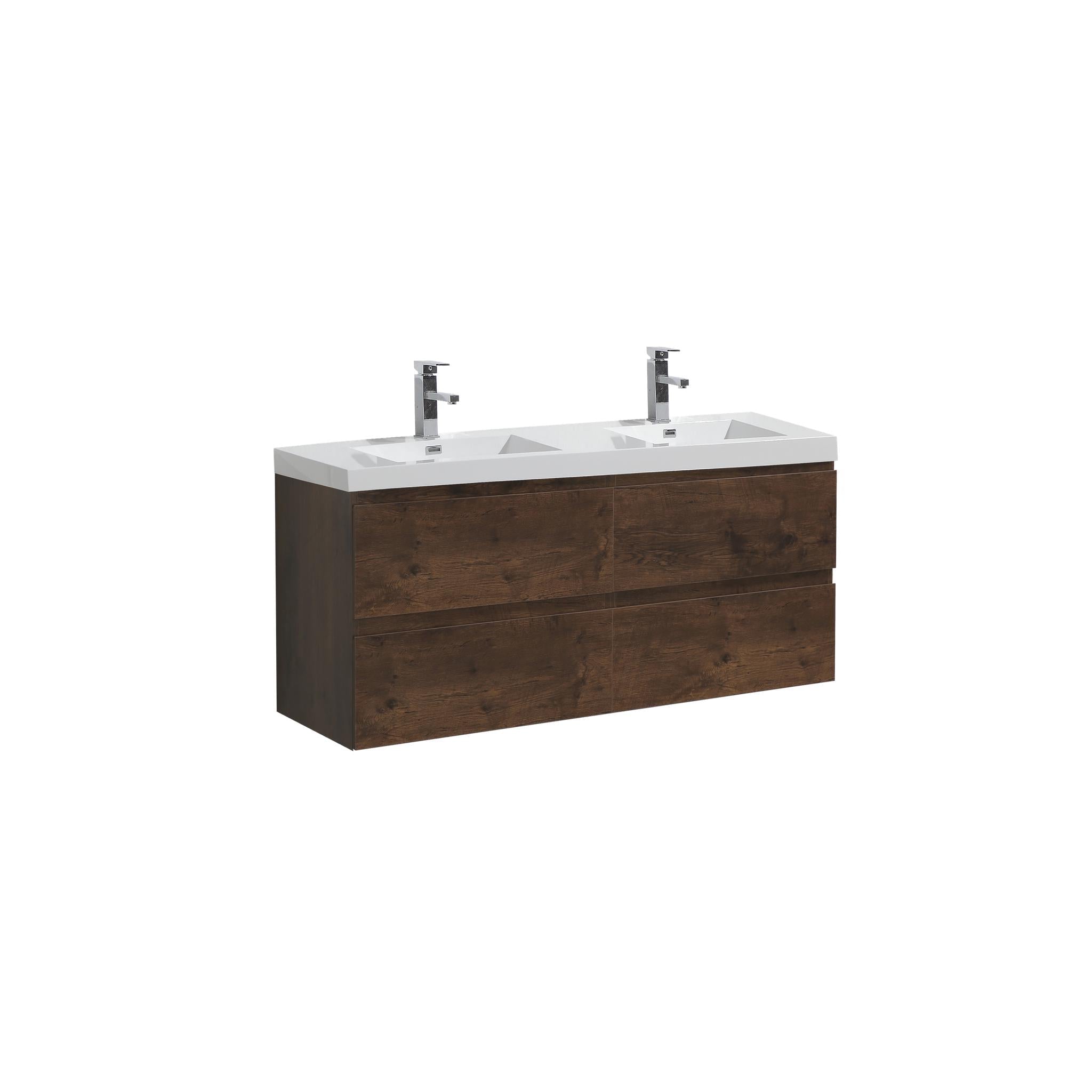 Boho Elegance 48&quot; Rosewood Wall-Mounted Vanity With Double Reinforced White Acrylic Sinks