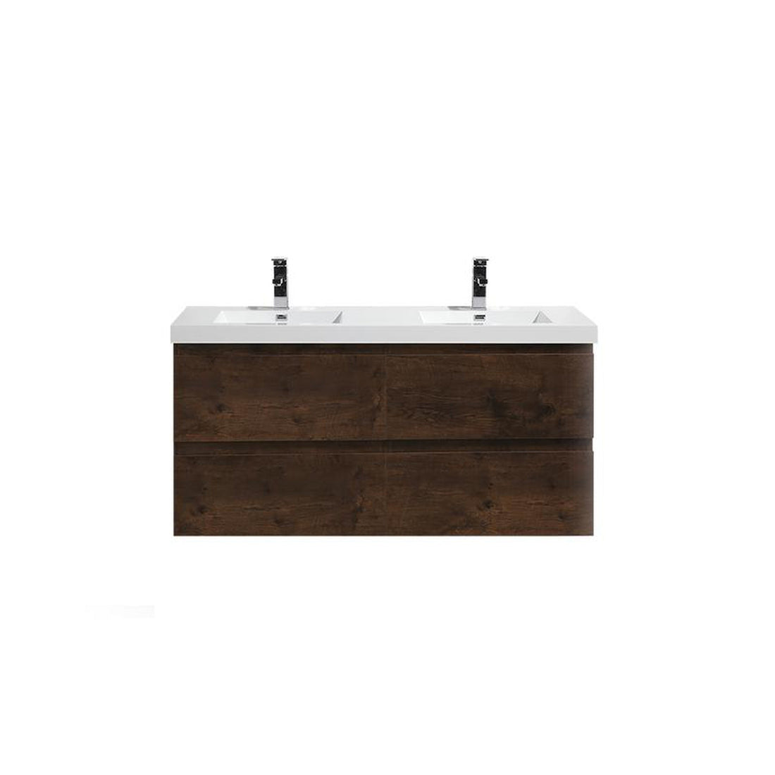 Boho Elegance 48&quot; Rosewood Wall-Mounted Vanity With Double Reinforced White Acrylic Sinks