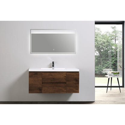 Boho Elegance 48&quot; Rosewood Wall-Mounted Vanity With Single Reinforced White Acrylic Sink