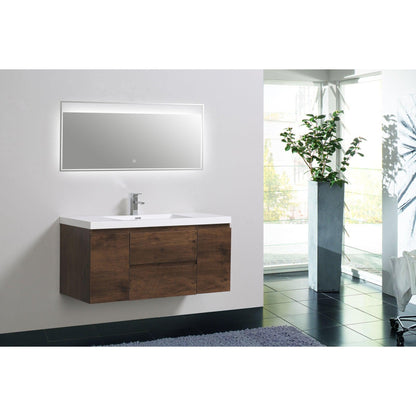 Boho Elegance 48&quot; Rosewood Wall-Mounted Vanity With Single Reinforced White Acrylic Sink