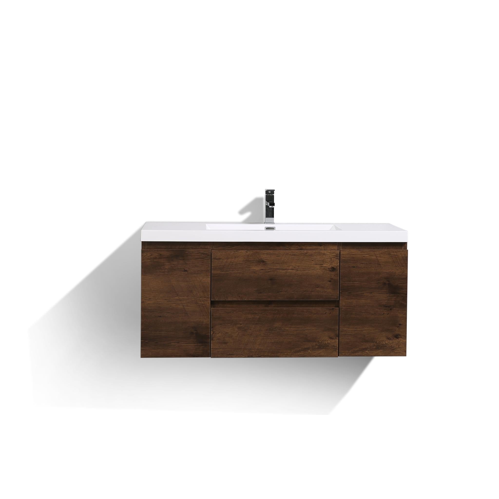 Boho Elegance 48&quot; Rosewood Wall-Mounted Vanity With Single Reinforced White Acrylic Sink