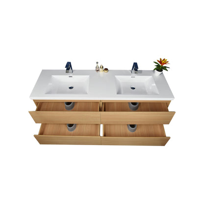 Boho Elegance 48&quot; White Oak Wall-Mounted Vanity With Double Reinforced White Acrylic Sinks