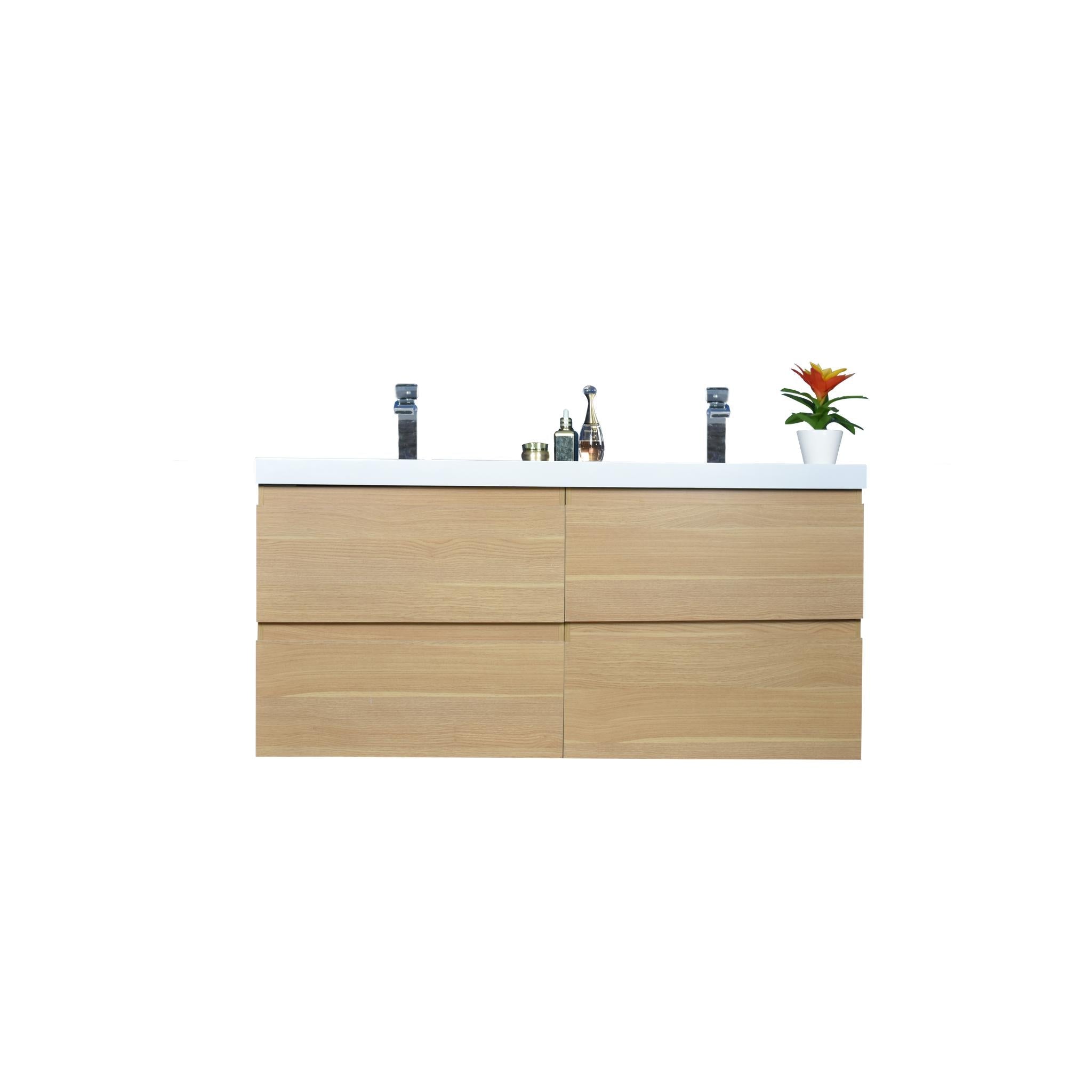 Boho Elegance 48&quot; White Oak Wall-Mounted Vanity With Double Reinforced White Acrylic Sinks