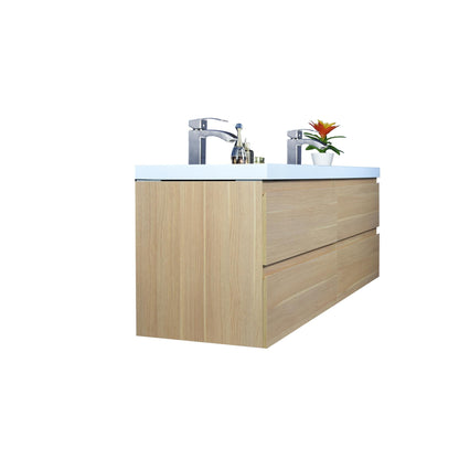 Boho Elegance 48&quot; White Oak Wall-Mounted Vanity With Double Reinforced White Acrylic Sinks