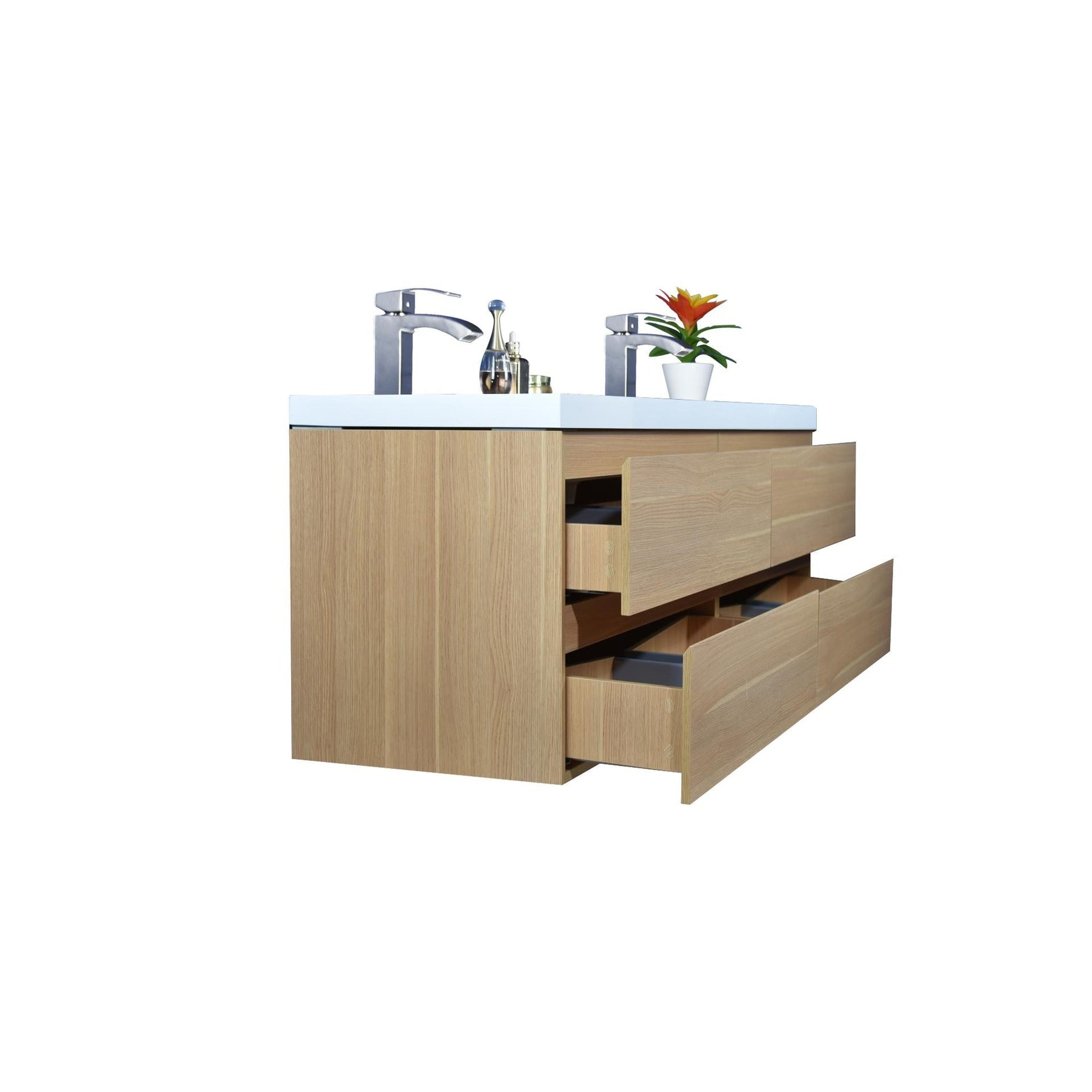 Boho Elegance 48&quot; White Oak Wall-Mounted Vanity With Double Reinforced White Acrylic Sinks