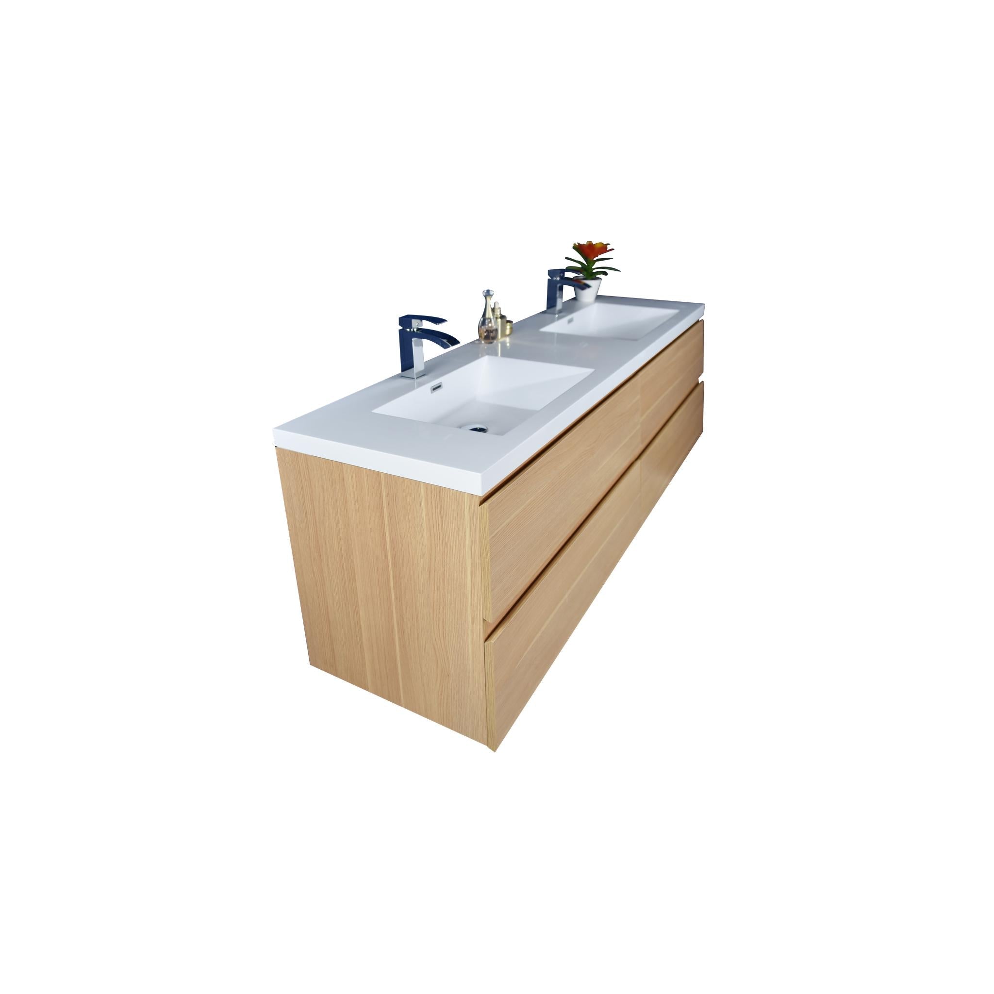 Boho Elegance 48&quot; White Oak Wall-Mounted Vanity With Double Reinforced White Acrylic Sinks