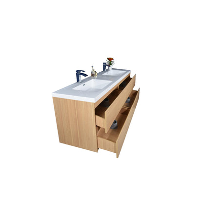 Boho Elegance 48&quot; White Oak Wall-Mounted Vanity With Double Reinforced White Acrylic Sinks