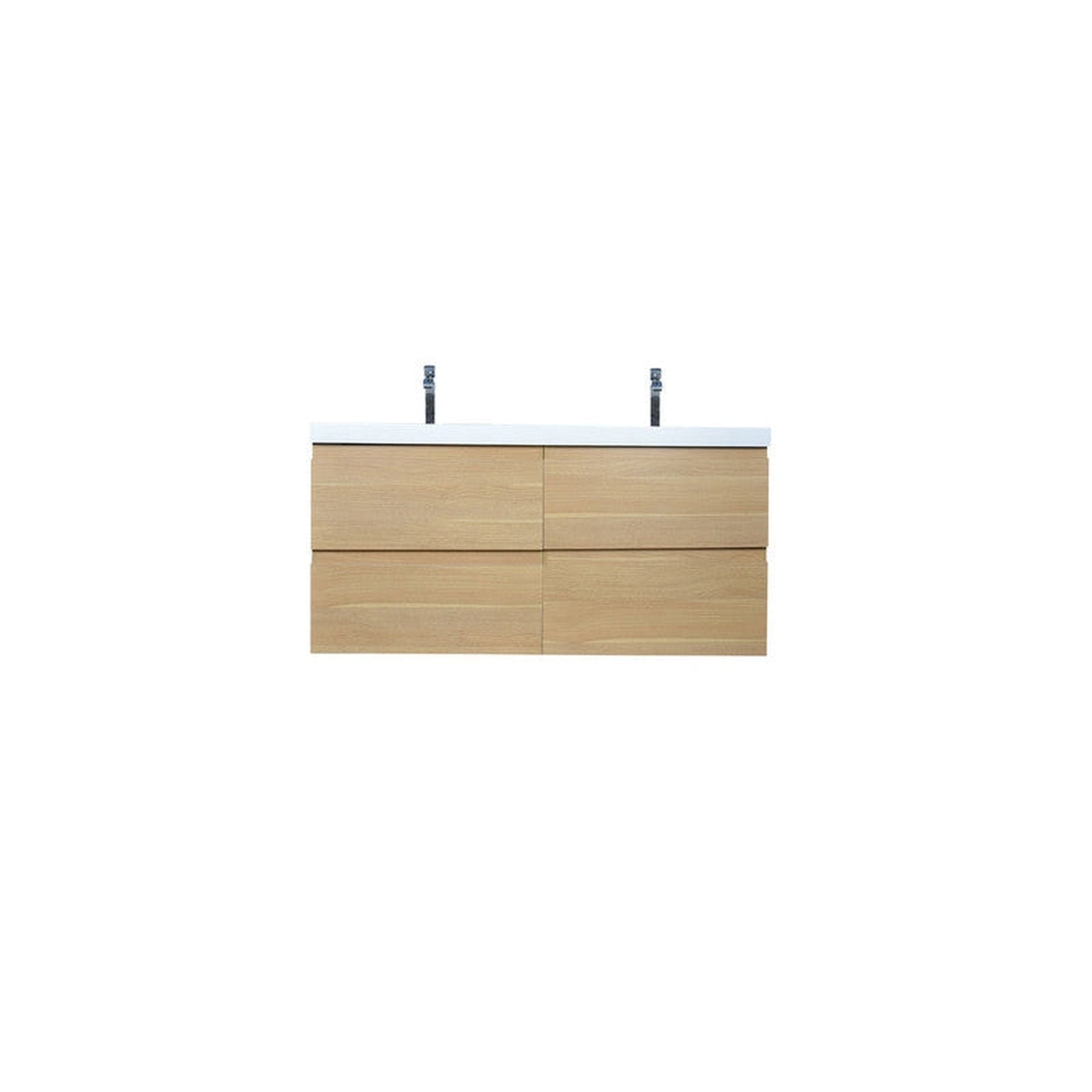 Boho Elegance 48&quot; White Oak Wall-Mounted Vanity With Double Reinforced White Acrylic Sinks