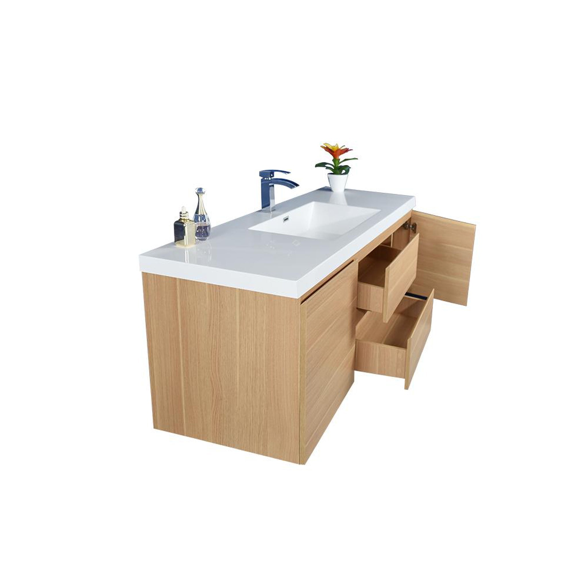 Boho Elegance 48&quot; White Oak Wall-Mounted Vanity With Single Reinforced White Acrylic Sink