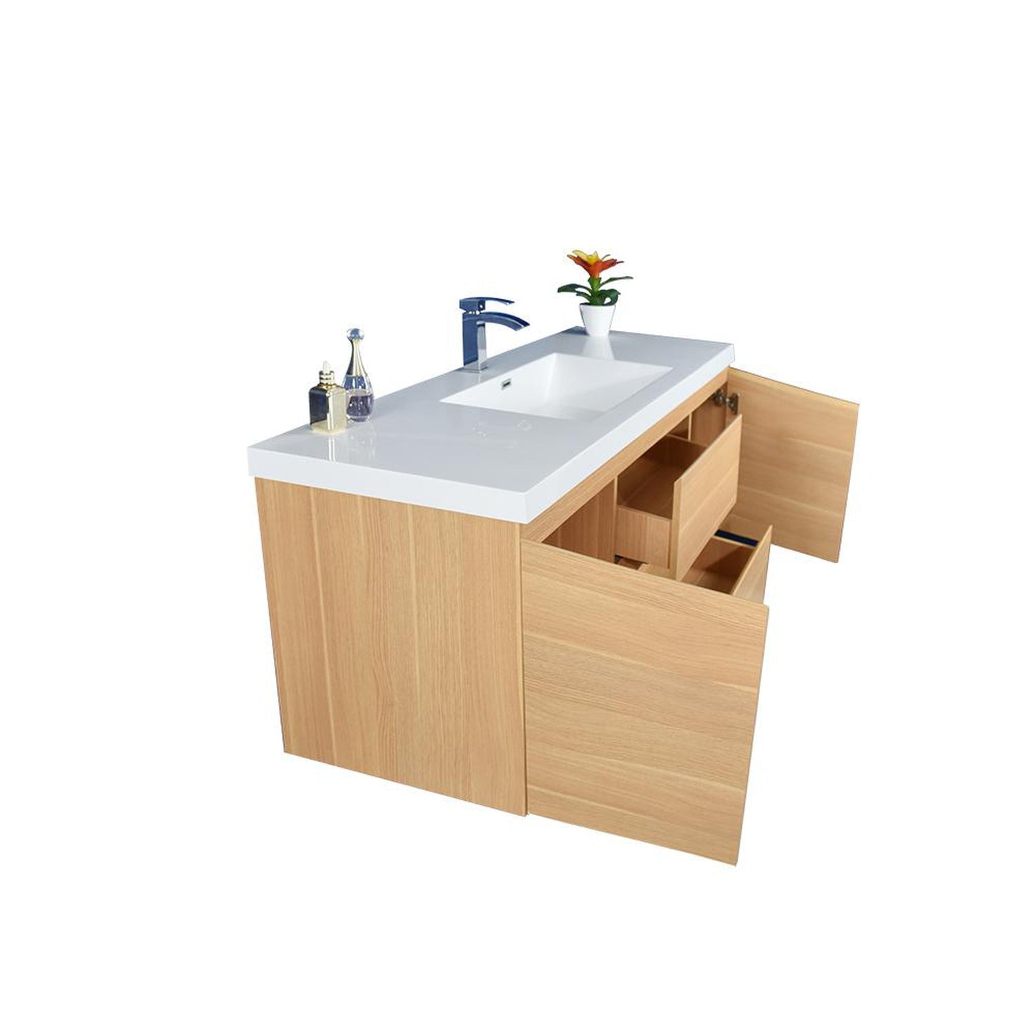 Boho Elegance 48&quot; White Oak Wall-Mounted Vanity With Single Reinforced White Acrylic Sink