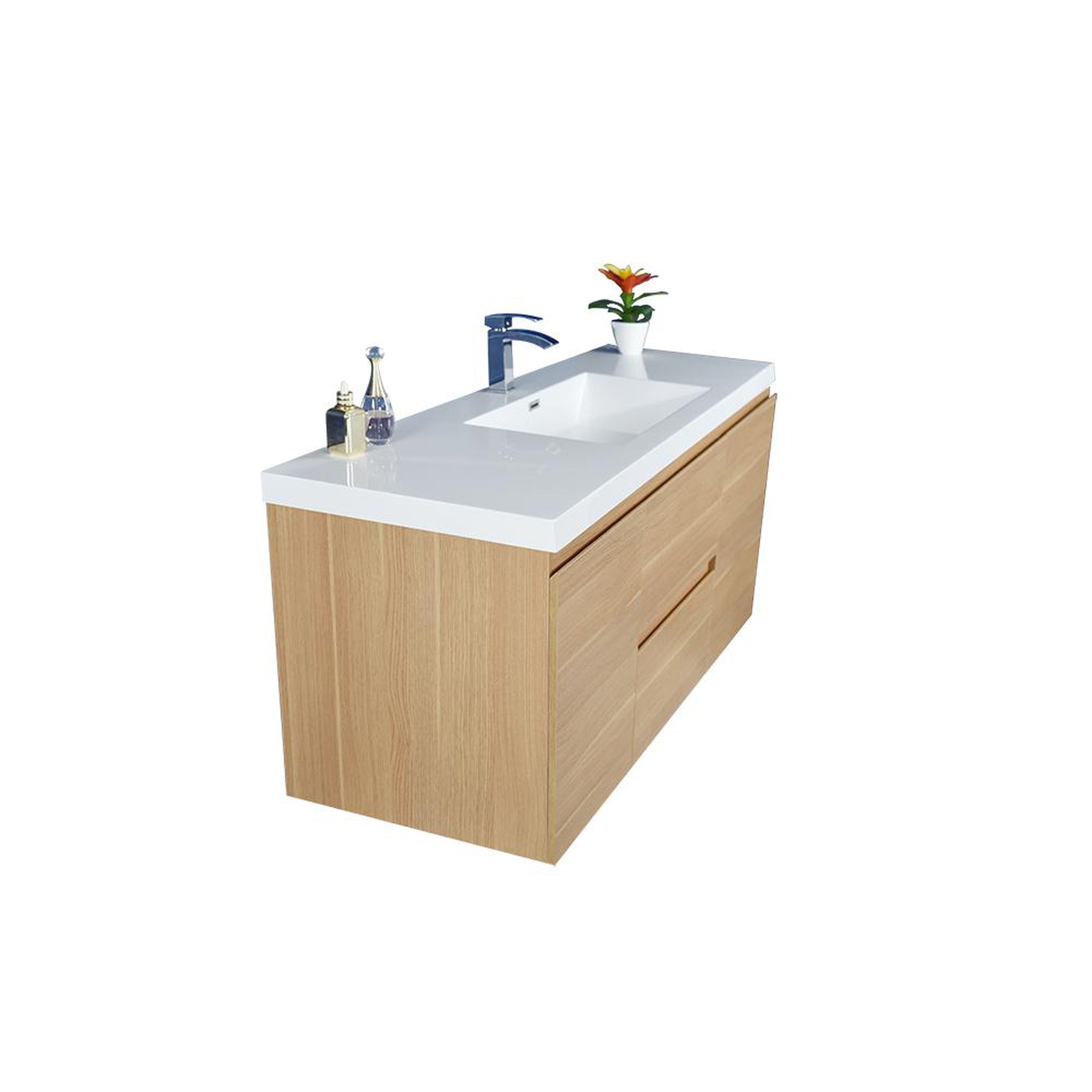 Boho Elegance 48&quot; White Oak Wall-Mounted Vanity With Single Reinforced White Acrylic Sink