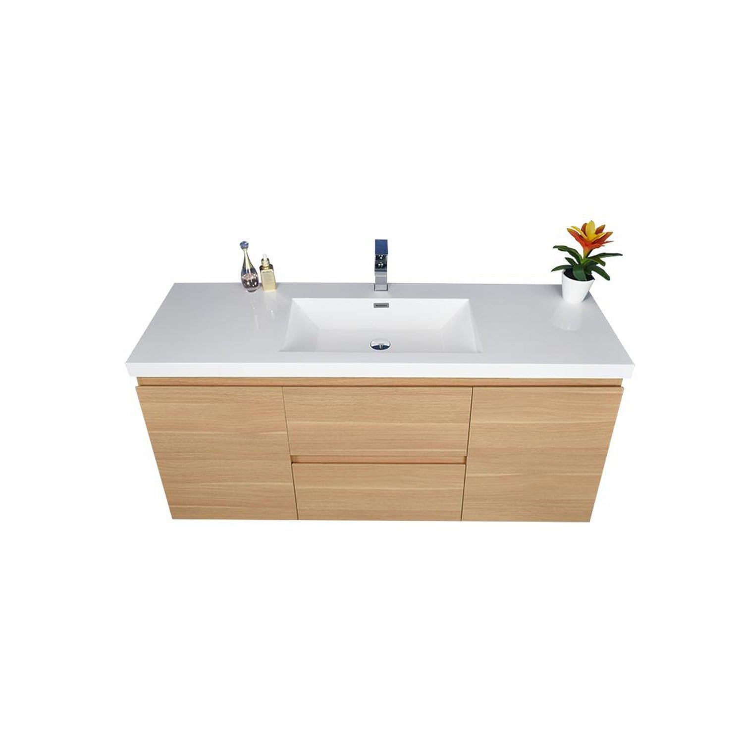 Boho Elegance 48&quot; White Oak Wall-Mounted Vanity With Single Reinforced White Acrylic Sink