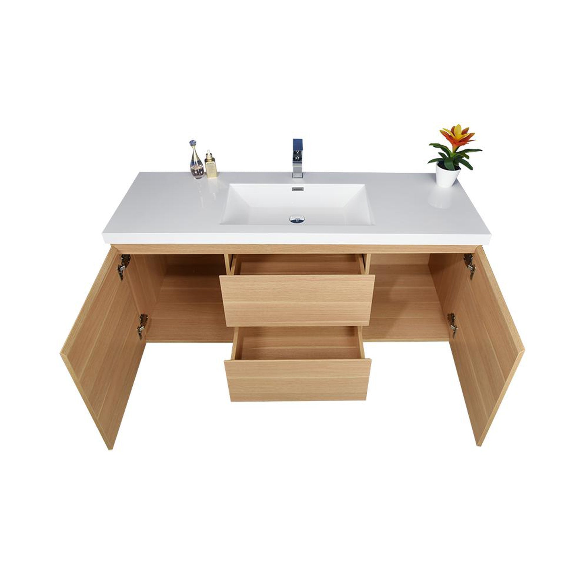 Boho Elegance 48&quot; White Oak Wall-Mounted Vanity With Single Reinforced White Acrylic Sink