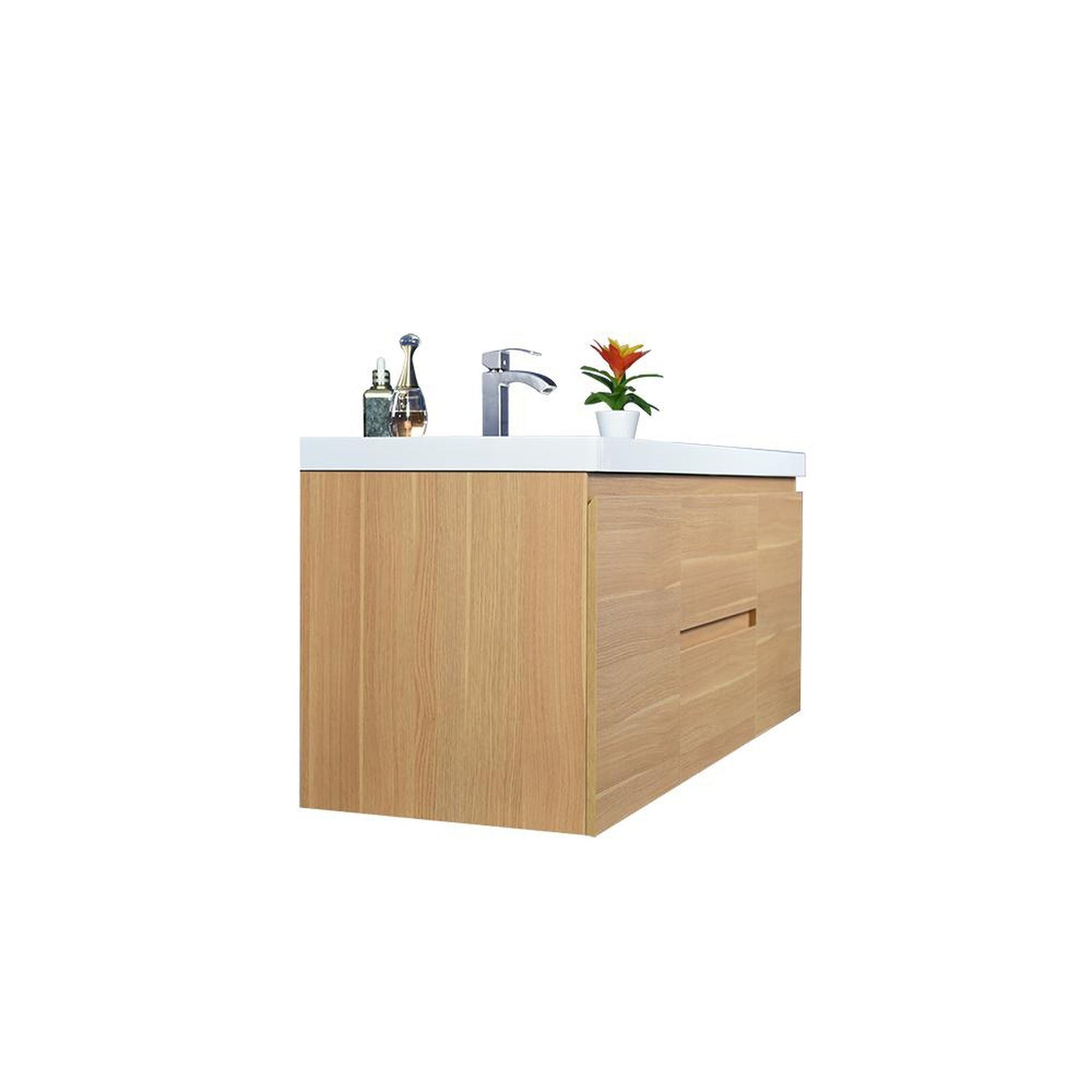 Boho Elegance 48&quot; White Oak Wall-Mounted Vanity With Single Reinforced White Acrylic Sink