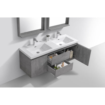 Boho Elegance 60&quot; Cement Gray Wall-Mounted Vanity With Double Reinforced White Acrylic Sinks