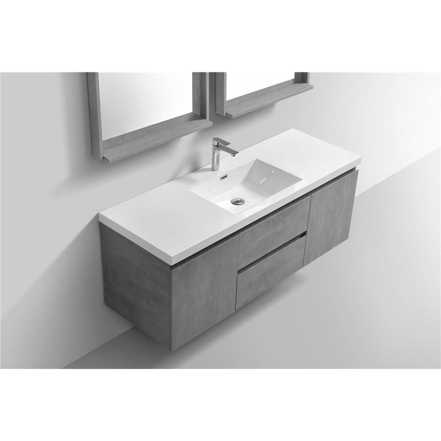 Boho Elegance 60&quot; Cement Gray Wall Mounted Vanity With Single Reinforced White Acrylic Sink