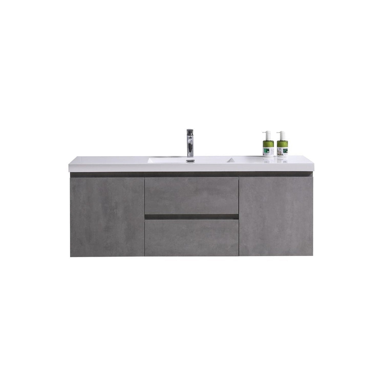 Boho Elegance 60&quot; Cement Gray Wall Mounted Vanity With Single Reinforced White Acrylic Sink