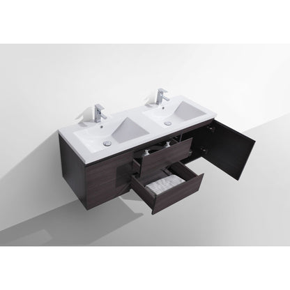 Boho Elegance 60&quot; Dark Gray Oak Wall-Mounted Vanity With Double Reinforced White Acrylic Sinks