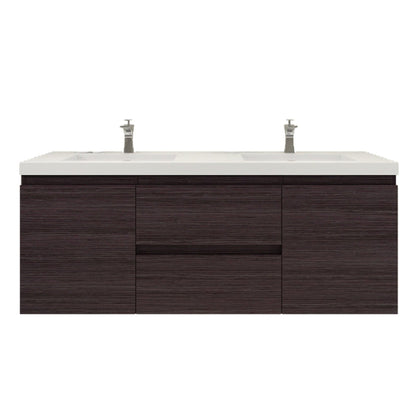 Boho Elegance 60&quot; Dark Gray Oak Wall-Mounted Vanity With Double Reinforced White Acrylic Sinks