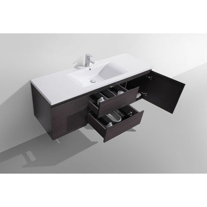 Boho Elegance 60&quot; Dark Gray Oak Wall-Mounted Vanity With Single Reinforced White Acrylic Sink