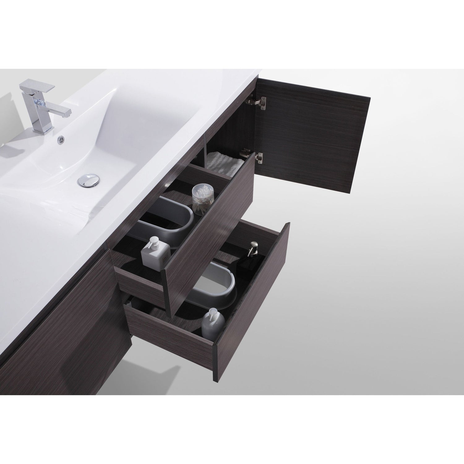 Boho Elegance 60&quot; Dark Gray Oak Wall-Mounted Vanity With Single Reinforced White Acrylic Sink