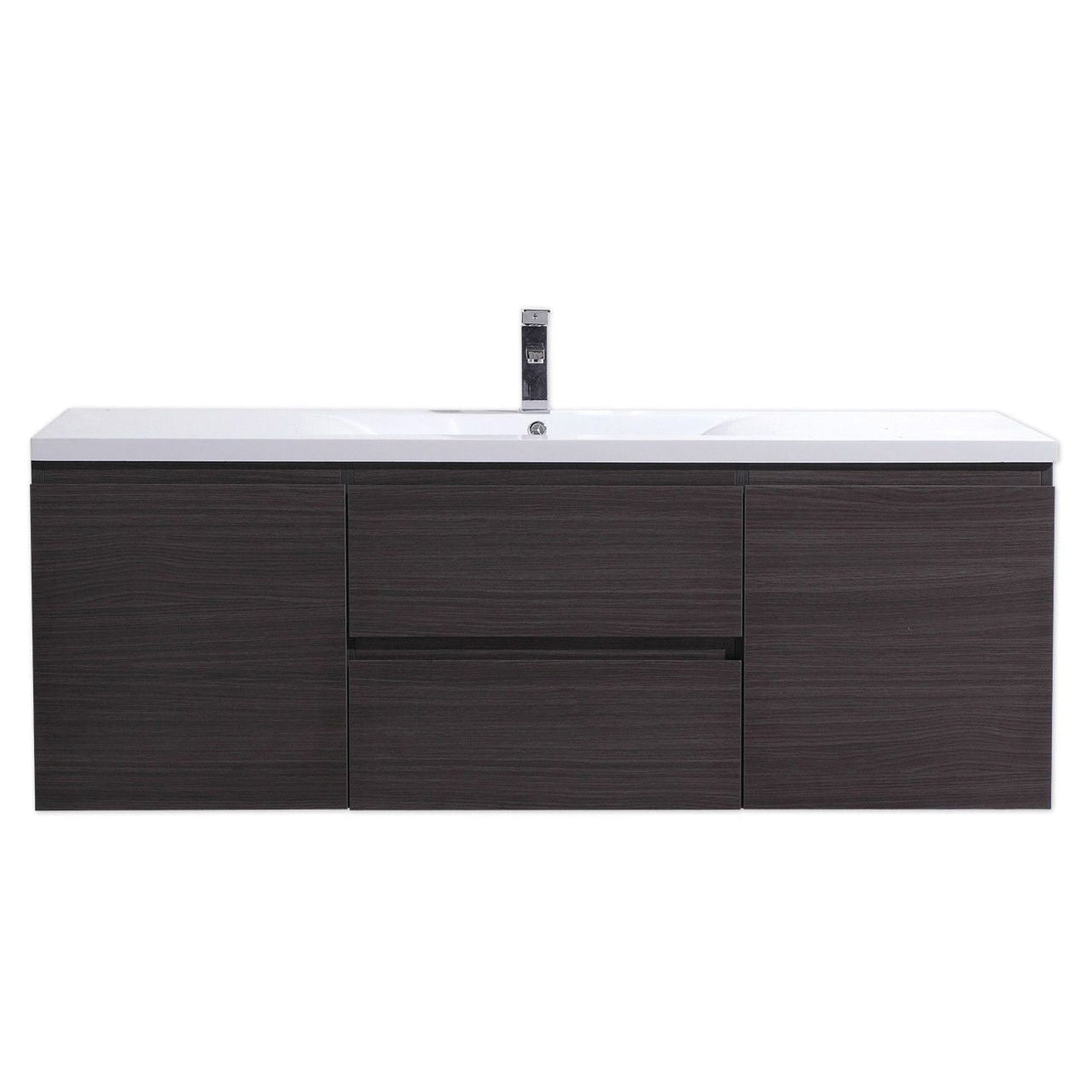 Boho Elegance 60&quot; Dark Gray Oak Wall-Mounted Vanity With Single Reinforced White Acrylic Sink