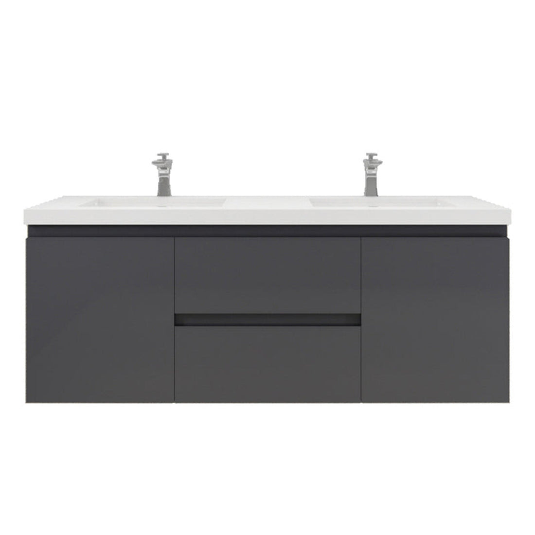 Boho Elegance 60&quot; High Gloss Gray Wall-Mounted Vanity With Double Reinforced White Acrylic Sinks