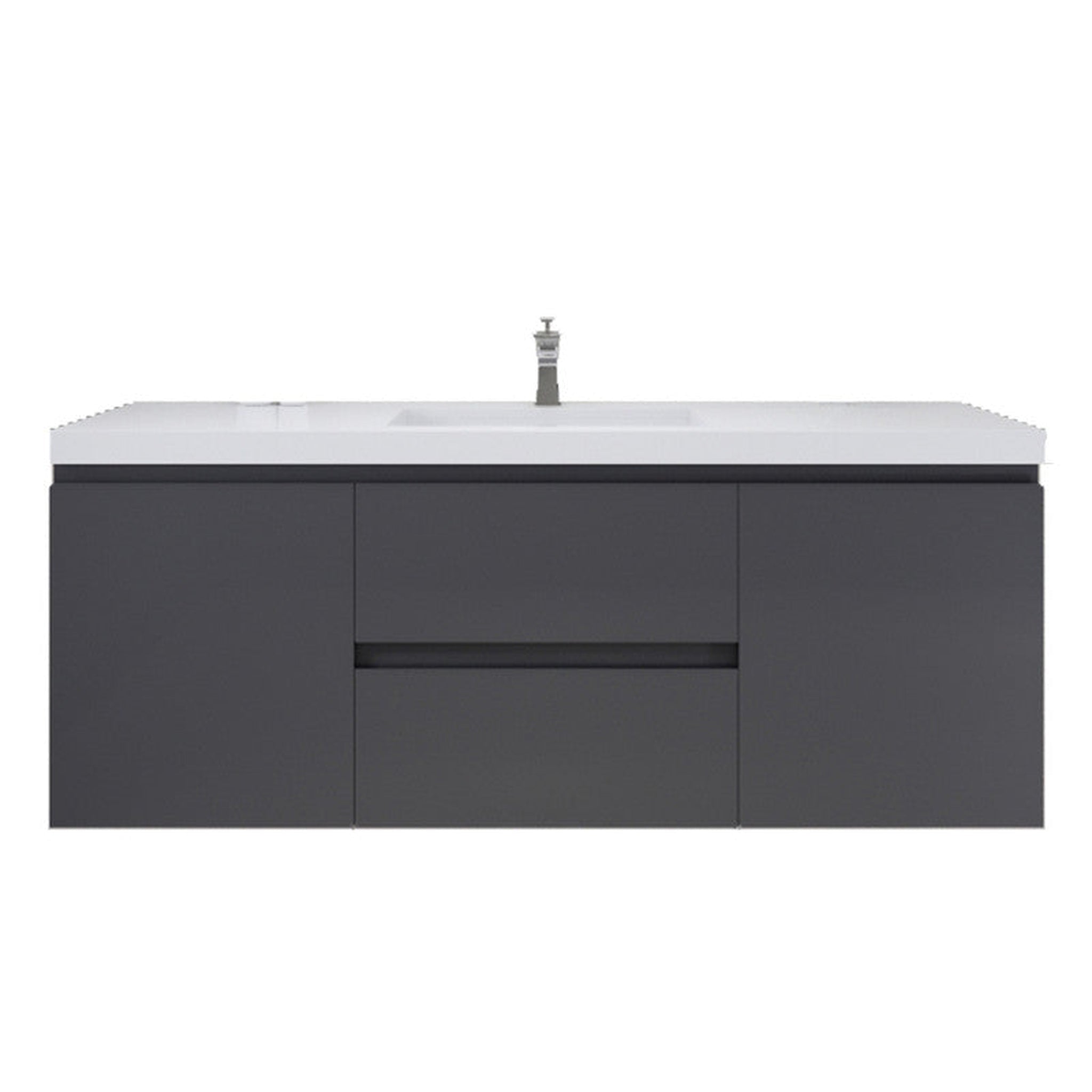 Boho Elegance 60&quot; High Gloss Gray Wall-Mounted Vanity With Single Reinforced White Acrylic Sink