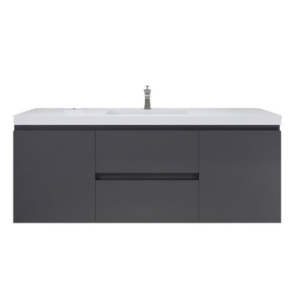 Boho Elegance 60&quot; High Gloss Gray Wall-Mounted Vanity With Single Reinforced White Acrylic Sink