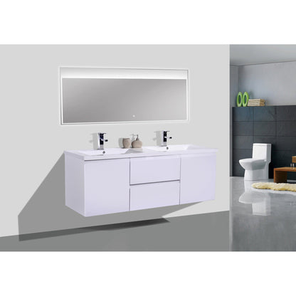 Boho Elegance 60&quot; High Gloss White Wall-Mounted Vanity With Double Reinforced White Acrylic Sinks