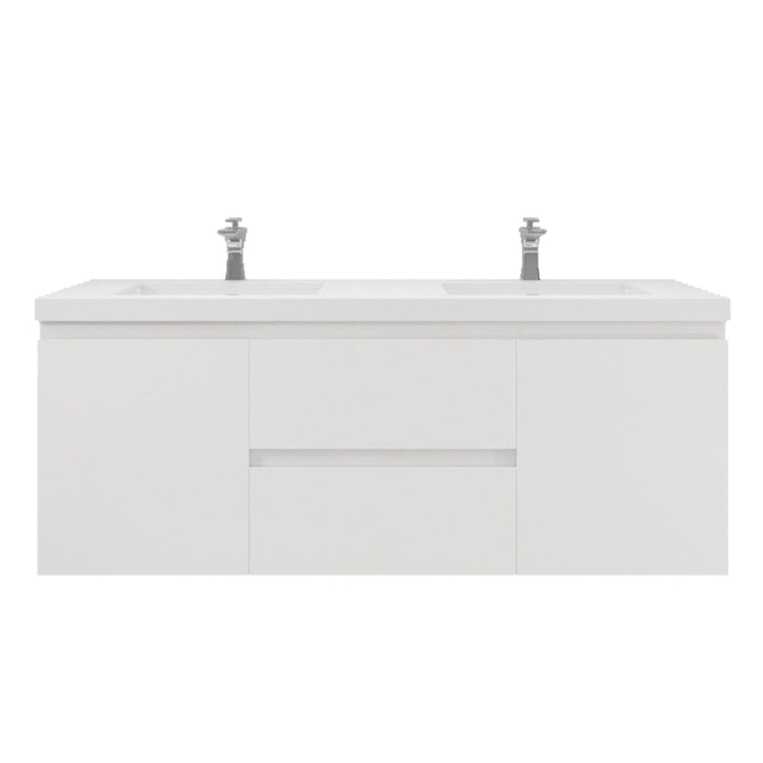 Boho Elegance 60&quot; High Gloss White Wall-Mounted Vanity With Double Reinforced White Acrylic Sinks