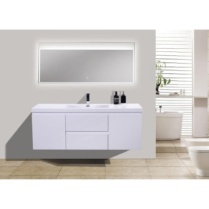 Boho Elegance 60&quot; High Gloss White Wall-Mounted Vanity With Single Reinforced White Acrylic Sink