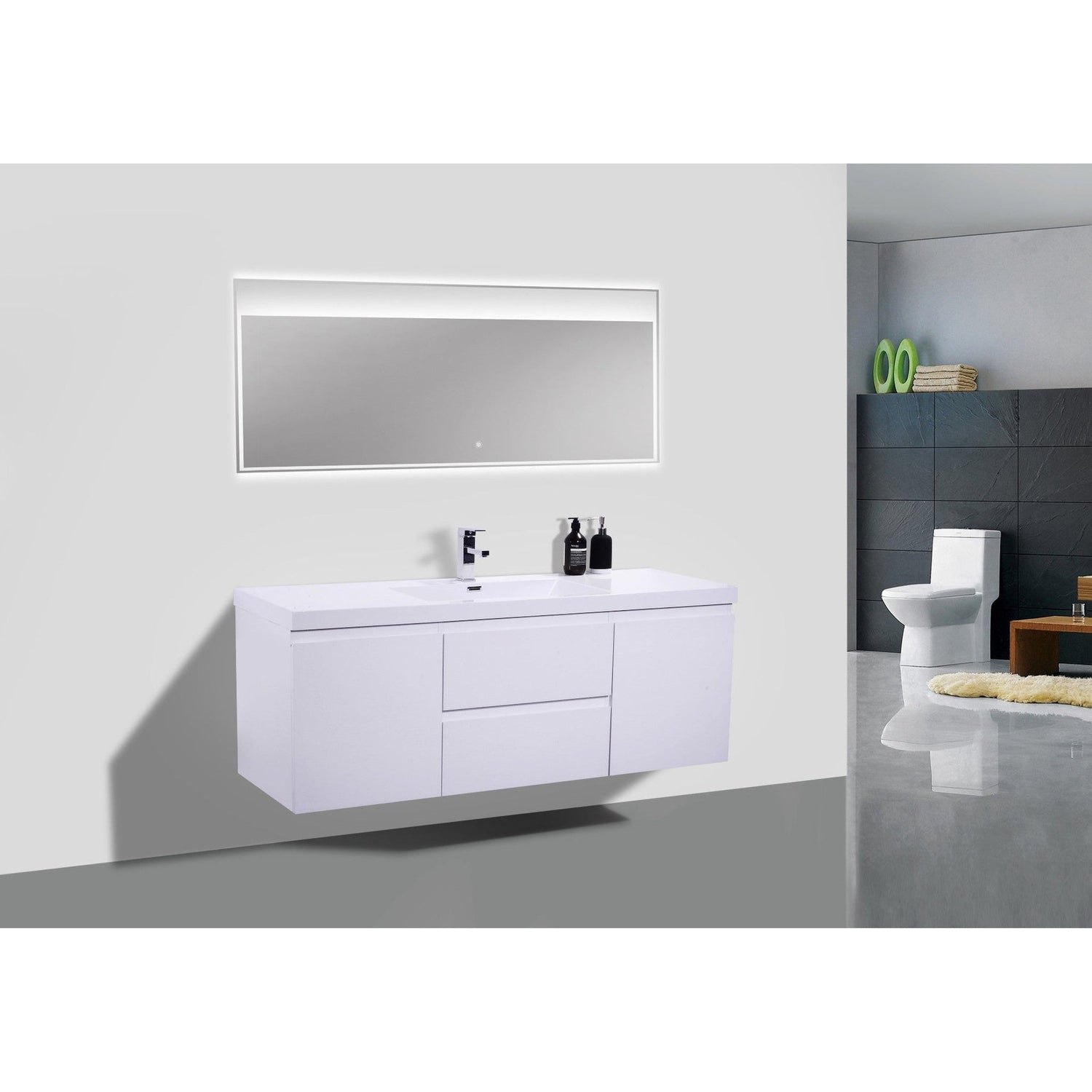 Boho Elegance 60&quot; High Gloss White Wall-Mounted Vanity With Single Reinforced White Acrylic Sink