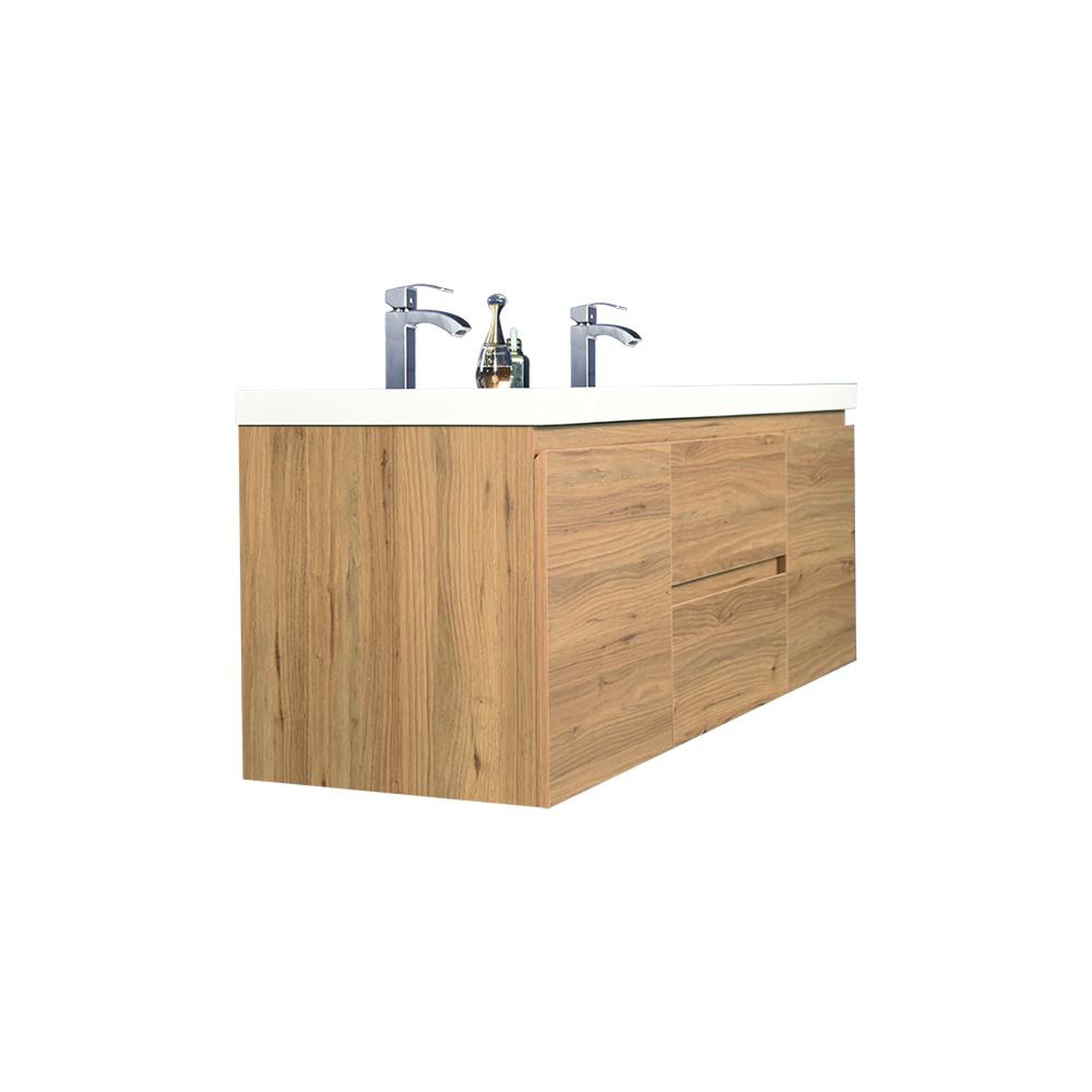 Boho Elegance 60&quot; Nature Oak Wall-Mounted Vanity With Double Reinforced White Acrylic Sinks