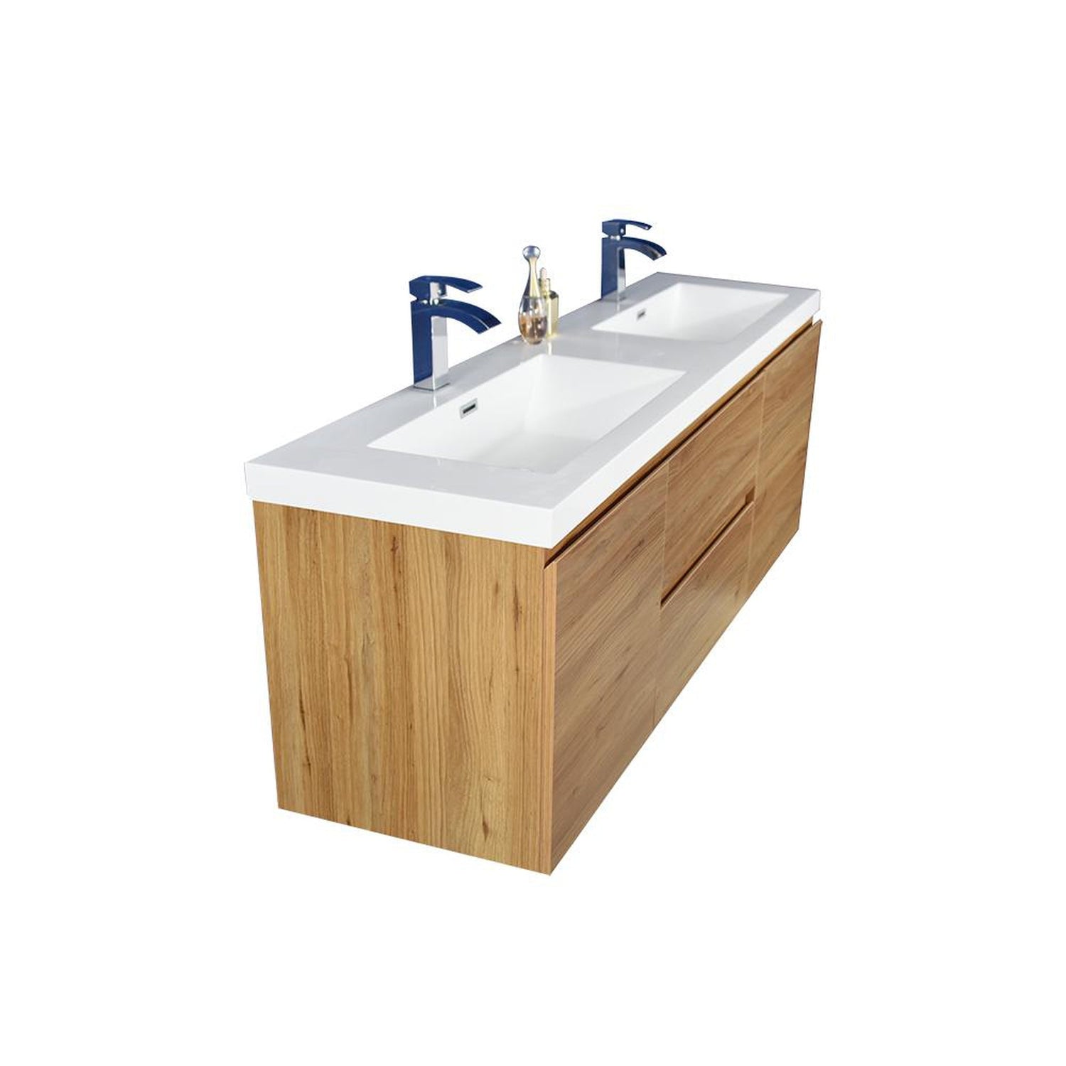 Boho Elegance 60&quot; Nature Oak Wall-Mounted Vanity With Double Reinforced White Acrylic Sinks