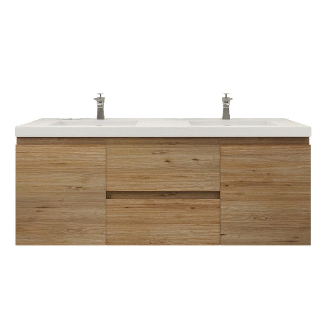 Boho Elegance 60&quot; Nature Oak Wall-Mounted Vanity With Double Reinforced White Acrylic Sinks