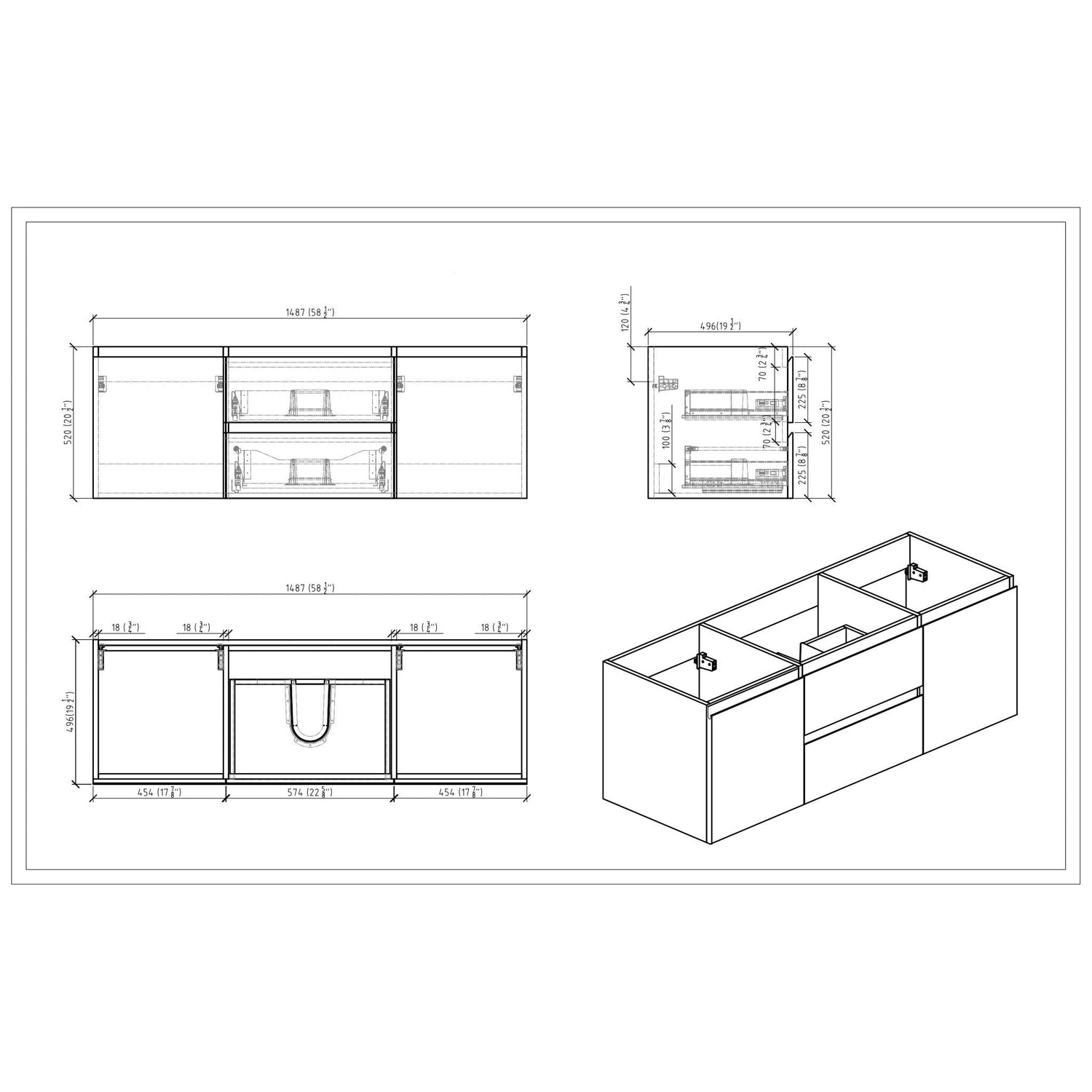 Boho Elegance 60&quot; Nature Oak Wall-Mounted Vanity With Single Reinforced White Acrylic Sink