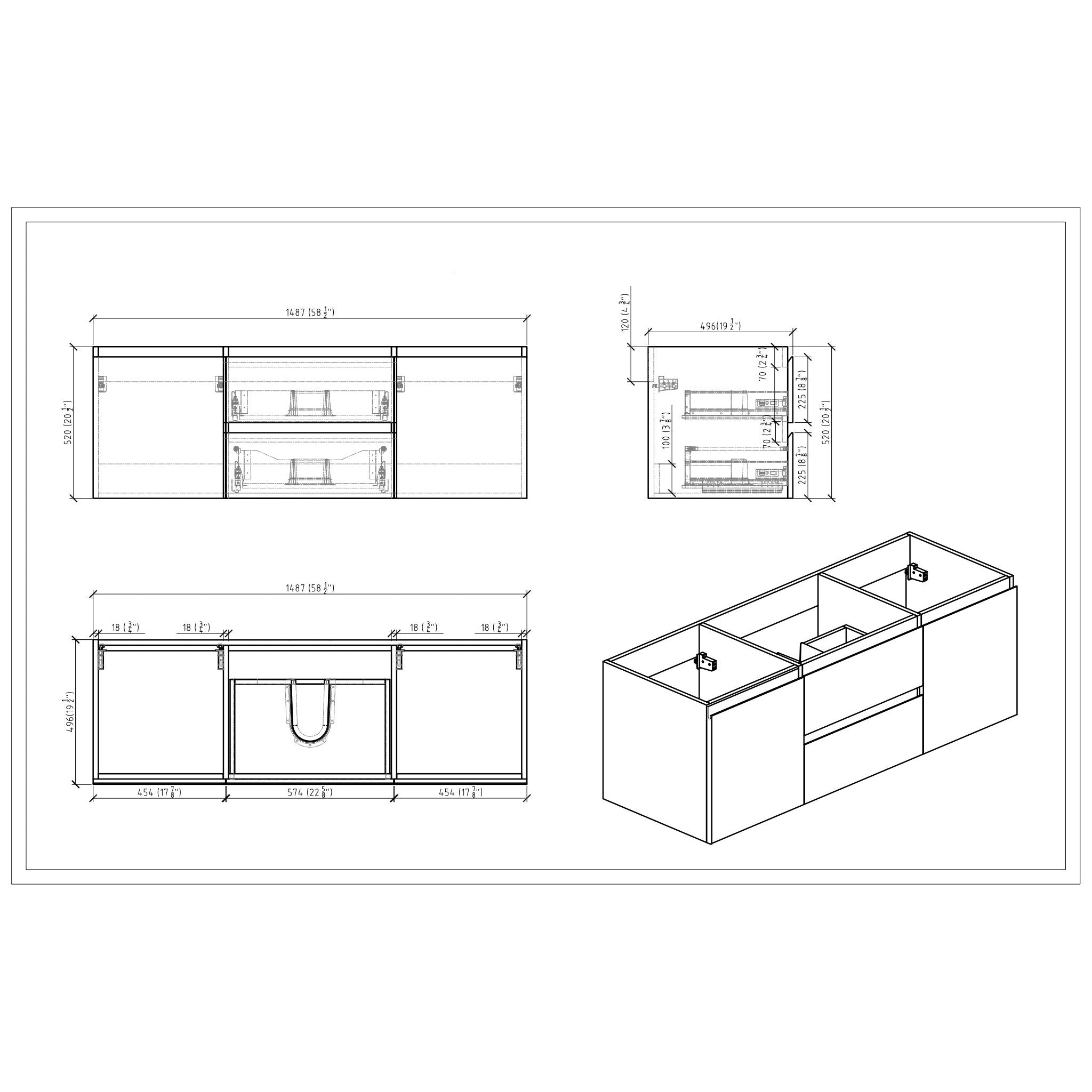 Boho Elegance 60&quot; Nature Oak Wall-Mounted Vanity With Single Reinforced White Acrylic Sink