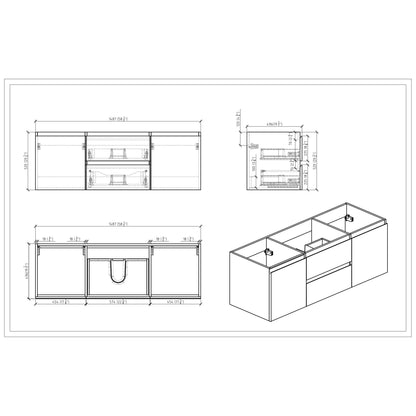 Boho Elegance 60&quot; Nature Oak Wall-Mounted Vanity With Single Reinforced White Acrylic Sink