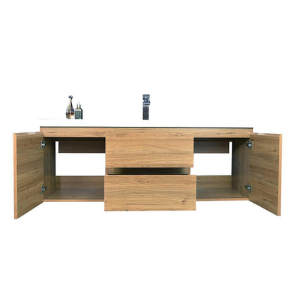 Boho Elegance 60&quot; Nature Oak Wall-Mounted Vanity With Single Reinforced White Acrylic Sink