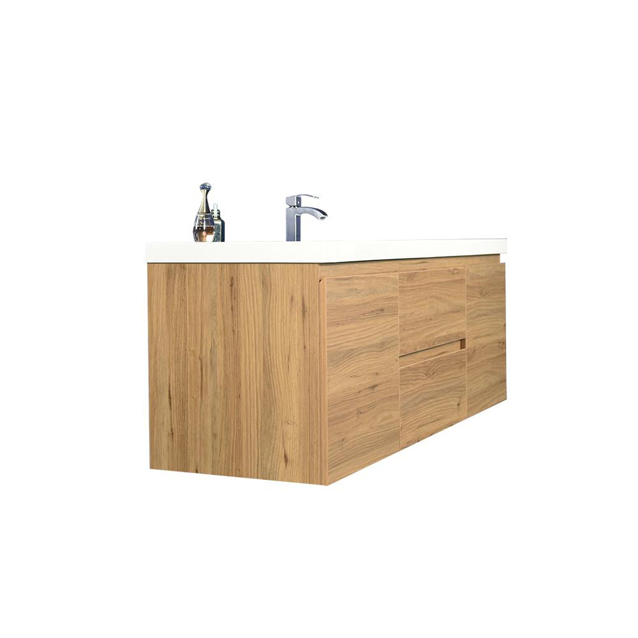 Boho Elegance 60&quot; Nature Oak Wall-Mounted Vanity With Single Reinforced White Acrylic Sink