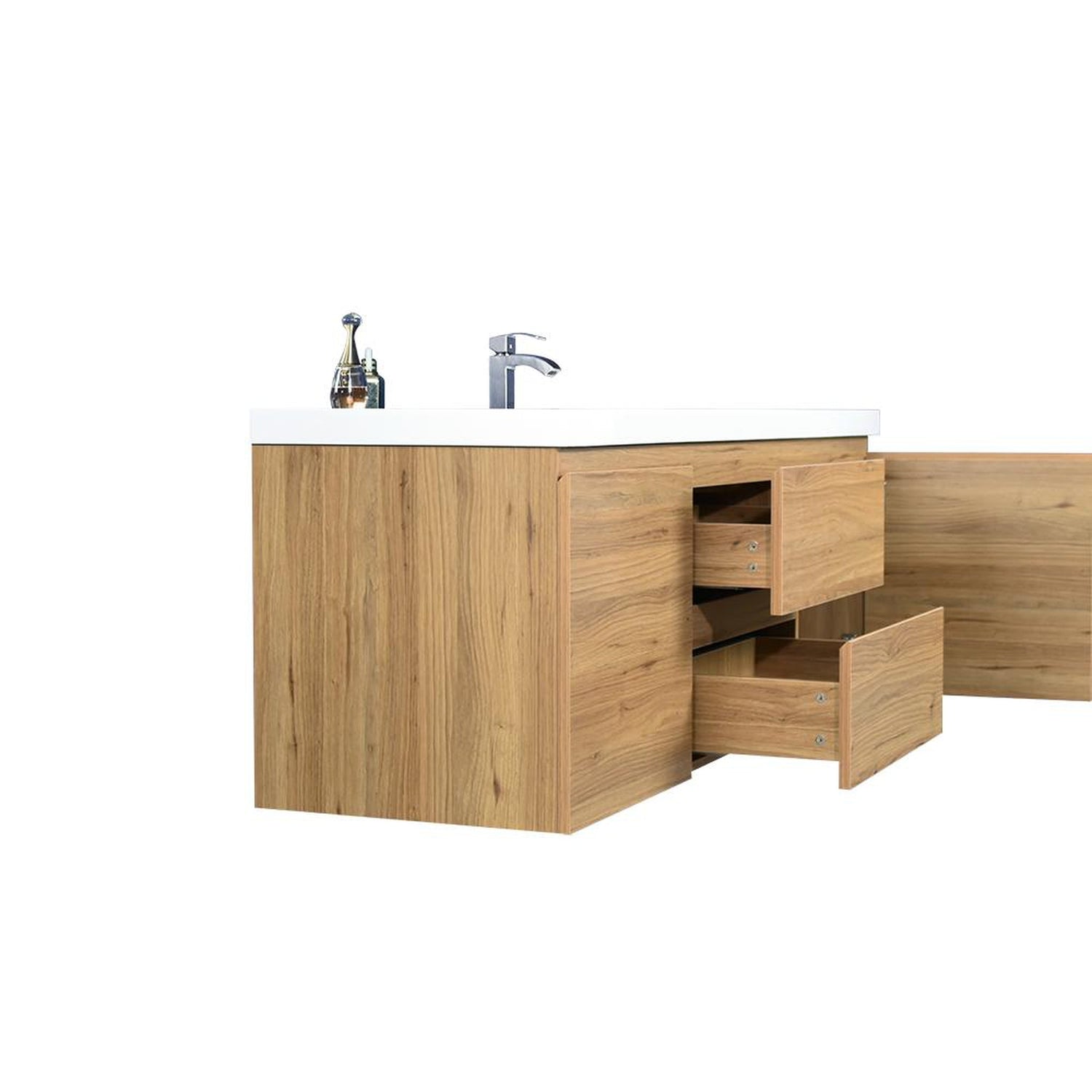 Boho Elegance 60&quot; Nature Oak Wall-Mounted Vanity With Single Reinforced White Acrylic Sink