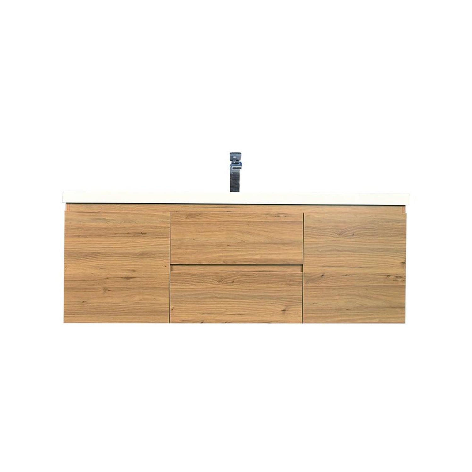 Boho Elegance 60&quot; Nature Oak Wall-Mounted Vanity With Single Reinforced White Acrylic Sink