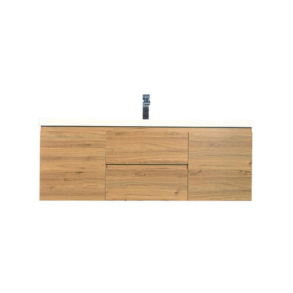 Boho Elegance 60&quot; Nature Oak Wall-Mounted Vanity With Single Reinforced White Acrylic Sink