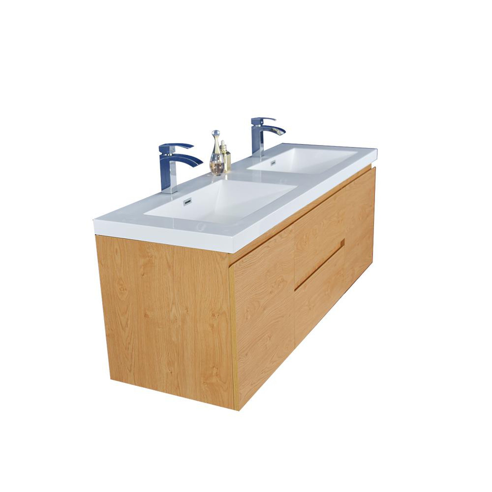 Boho Elegance 60&quot; New England Oak Wall-Mounted Vanity With Double Reinforced White Acrylic Sinks