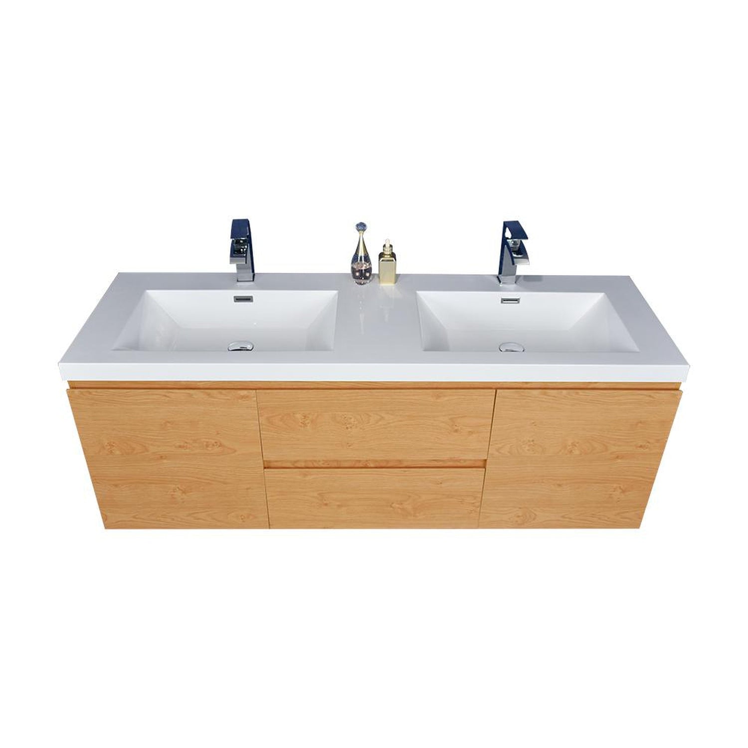 Boho Elegance 60&quot; New England Oak Wall-Mounted Vanity With Double Reinforced White Acrylic Sinks