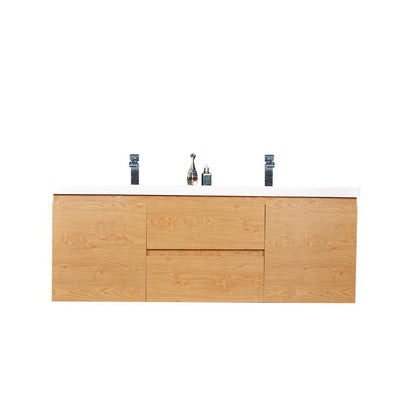 Boho Elegance 60&quot; New England Oak Wall-Mounted Vanity With Double Reinforced White Acrylic Sinks